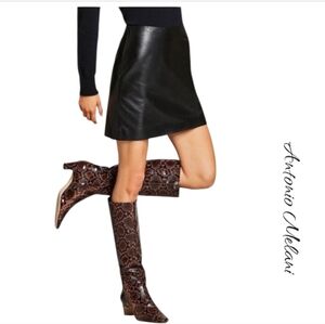New Antonio Melani Brown Knee High  Snake Patent Leather Boots Sz 7.5